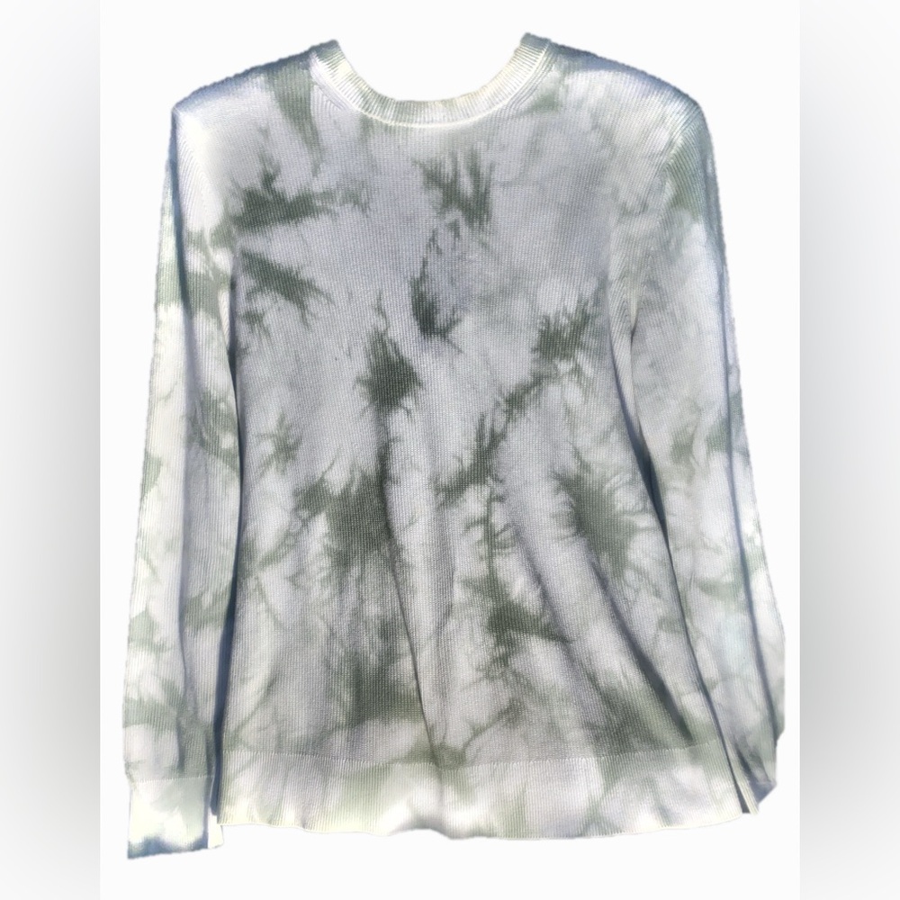 THEORY Tie-Dye Waffle-knit Crew Neck Pullover Sweater- Green/Cream [Men’s (L)]